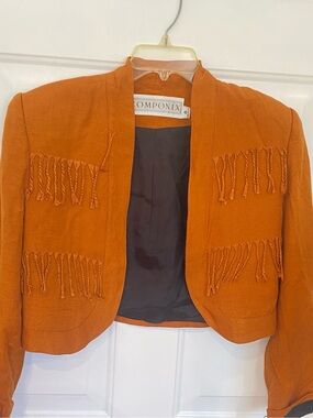Vintage rust orange Componix fringed Open-Front Cropped Blazer women’s size 4